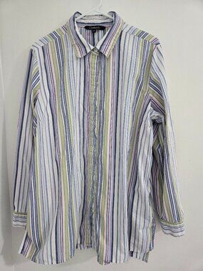 Chadwicks Women’s Striped Collared Long Sleeve Tunic Top with Pockets XL-Classic